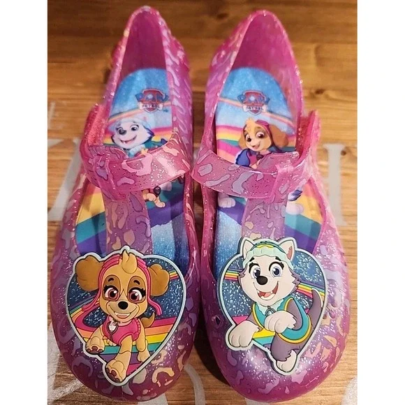 Girls Paw Patrol‎ Pink Jelly Shoes Flat Sandals Size 12 Hook & Loop