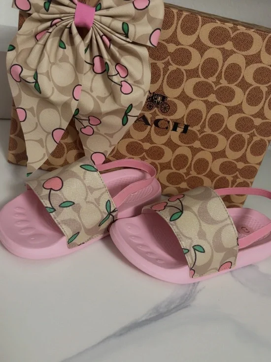 Kids' Pink Logo Cherry Slide Sandals