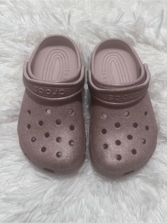 Used CROCS Kids' Glitter Clogs in Rose Metallic size 2