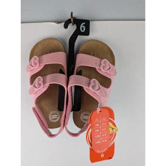 Wonder Nation Toddler Girls Pink Glitter Heart Buckle Sandals Size 6 NWT