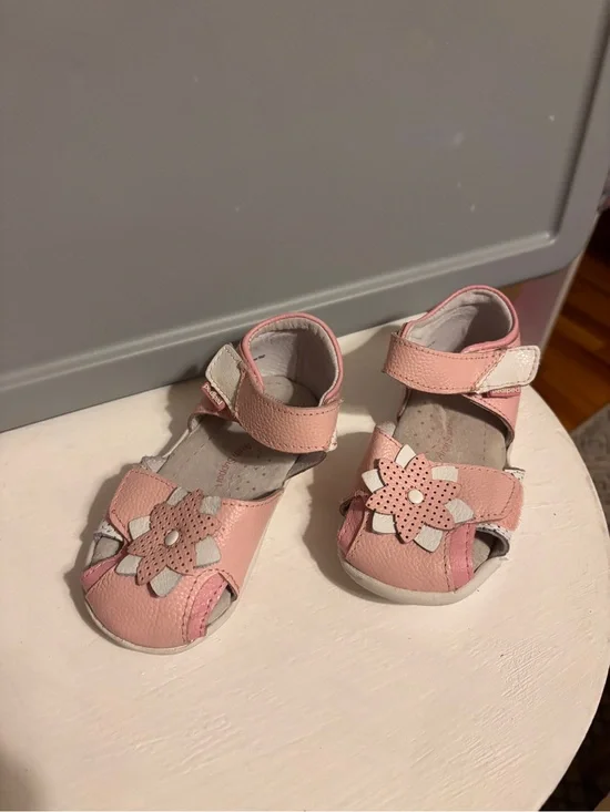Kids Pink Flower Leather Sandals