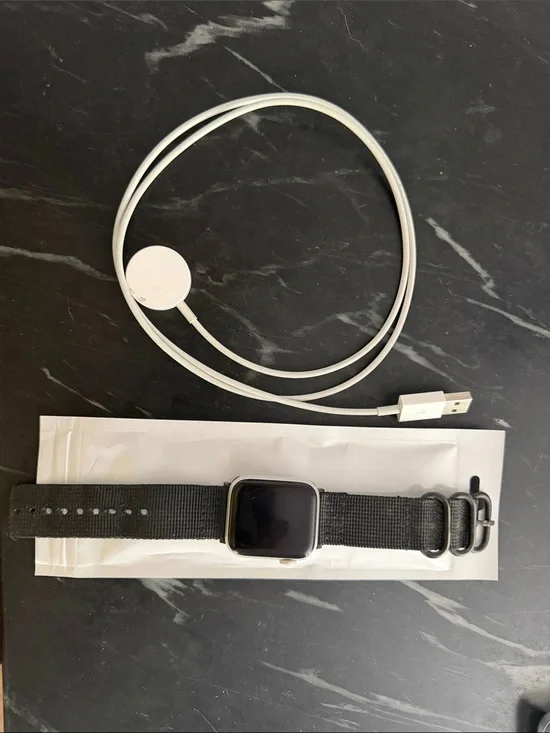 Apple Black Smartwatch series 6 with Black Nylon Band and White Magnetic Charger
