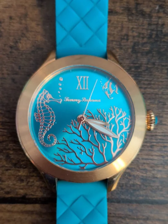 TTommy Bahama Turquoise Seahorse Coral Dial Silicone Strap Watch New New Battery