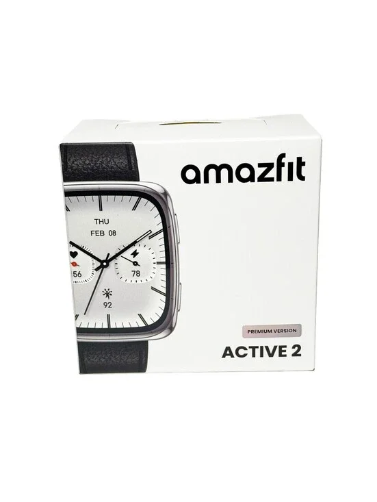 Amazfit Active 2 Square Premium Smartwatch 44mm Black Leather GPS AMOLED New