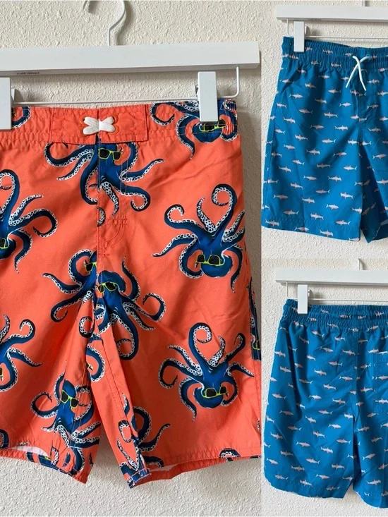 Old Navy Youth Boys Size Large 10/12 Shark & Octopus 2 Pack Swim Trunks