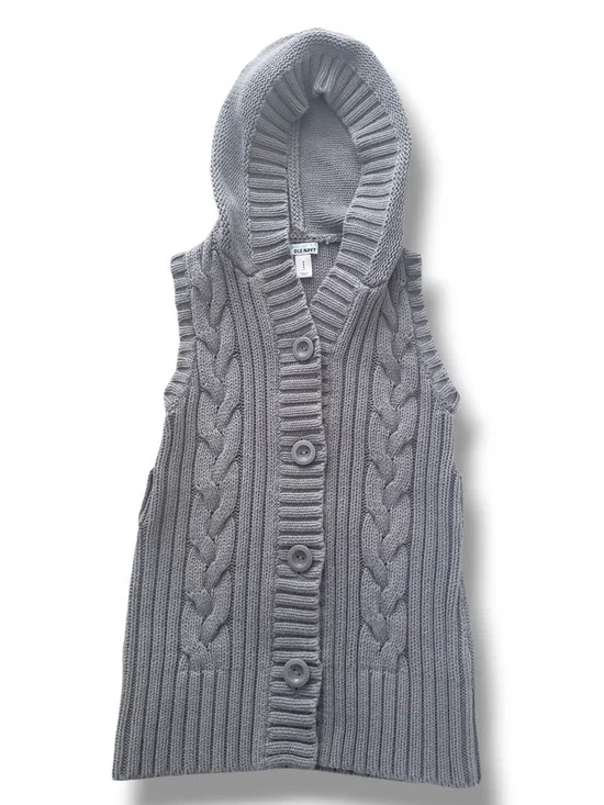 Old Navy S 6-7 Girls Gray Hooded Sweater Vest Chunky Cable Knit
