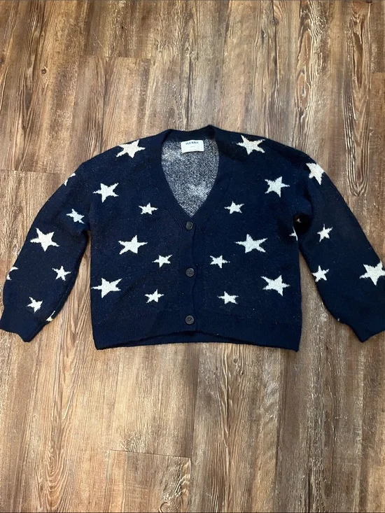 Old Navy Navy and White Star V-Neck Button Cardigan