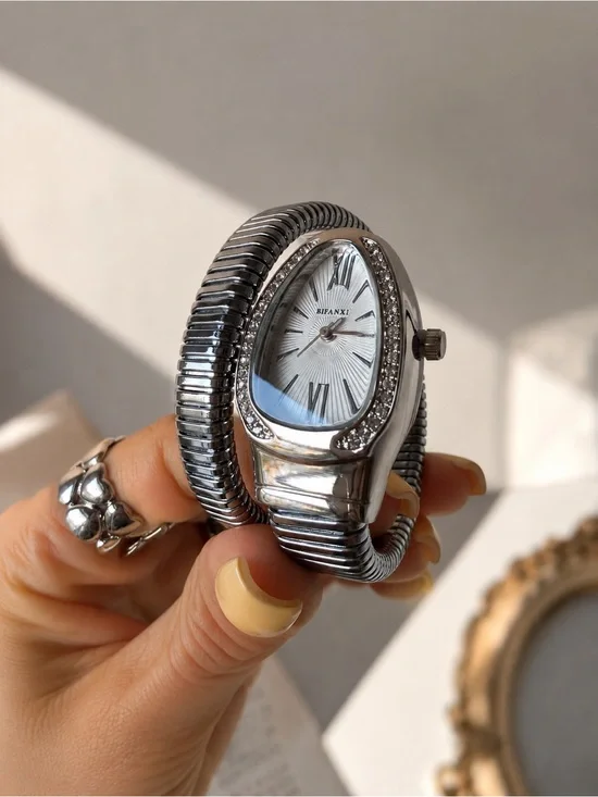 Serpent  Silver Women's Bracelet Watch with Crystal Bezel