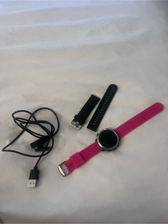 Garmin Forerunner 645 with Pink Silicone Band and Black Replacement Straps