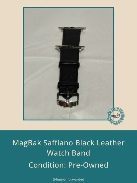 Leather Apple Watch Band Large 42-45mm Stainless Steel Buckle Saffiano Black