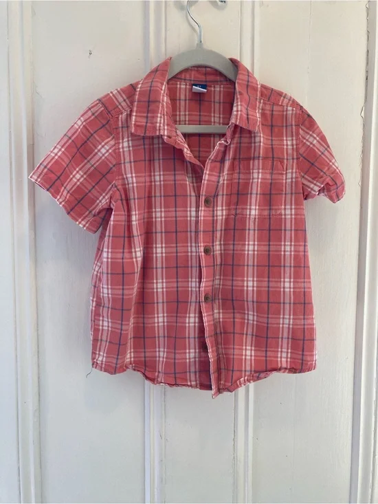 3 for $20 Old Navy Kids Coral Plaid Short-Sleeve Button-Down Shirt