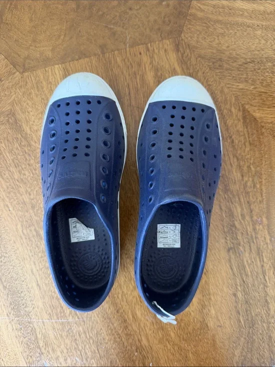 Native Blue Slip-On Kids Sandals with White Toe Cap