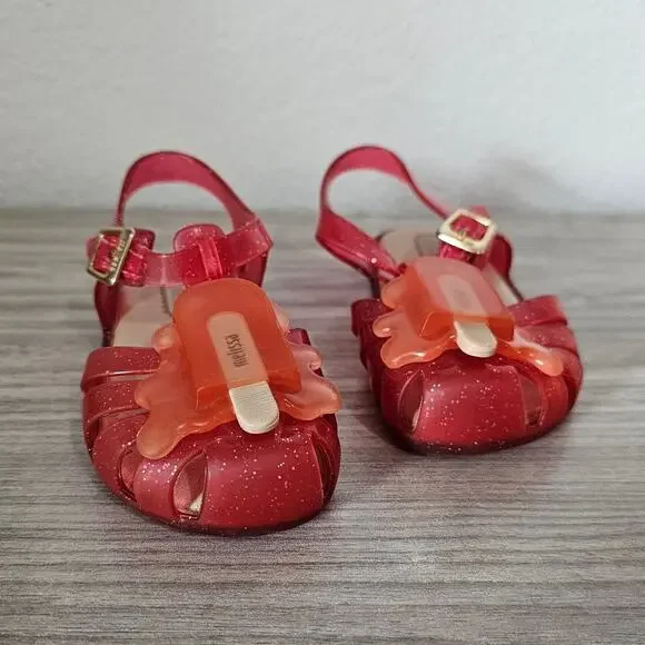 Mini Melissa Aranha VIII Slingback Sandal Melting Popsicle Pink Glitter Kid US 7
