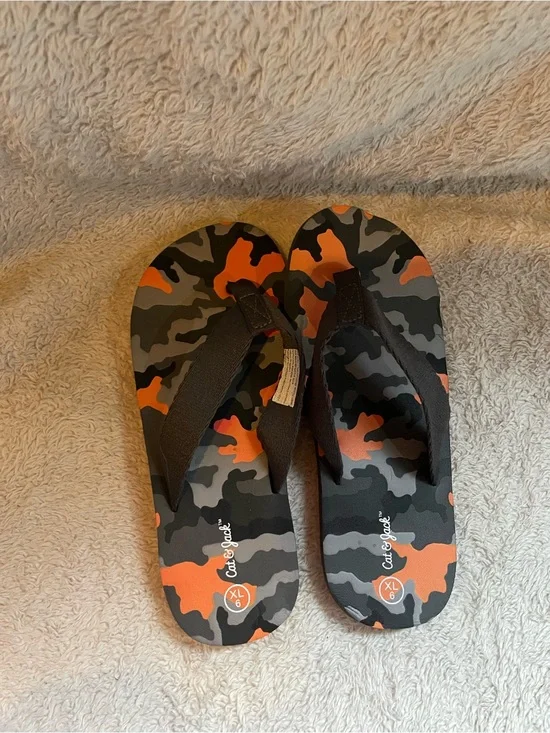 Cat & Jack Orange Black Camo Flip Flops