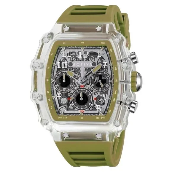 Activa x Invicta Skeleton Chronograph Watch 44.3mm Green Quartz BNIB