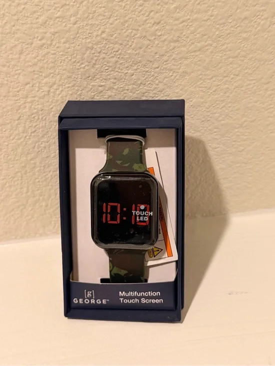 George LED Touch Watch with Green Camouflage Silicone Strap