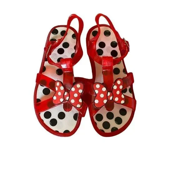 Disney Minnie, mouse, jelly, red and white open toed sandals, size 1