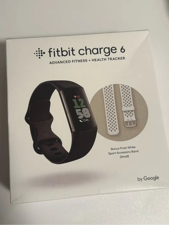 Fitbit Charge 6 Smart Fitness Tracker - Black with Obsidian + Frost White Bands