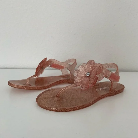 Carters Girls Pink Jelly Sandals With Flower Hook‎ And Loop Closure Size 13