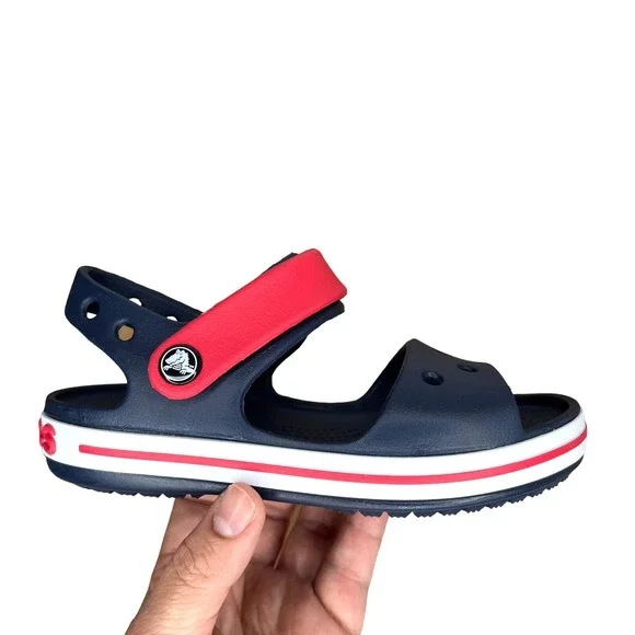 Crocs Little Boys Girls Sandals Size 11 Navy Blue Red Water Friendly Lightweight