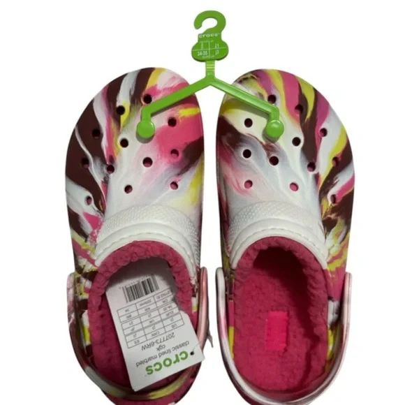 Crocs Kids Classic Lined Tie-Dye Clogs Pink Size 3 NEW