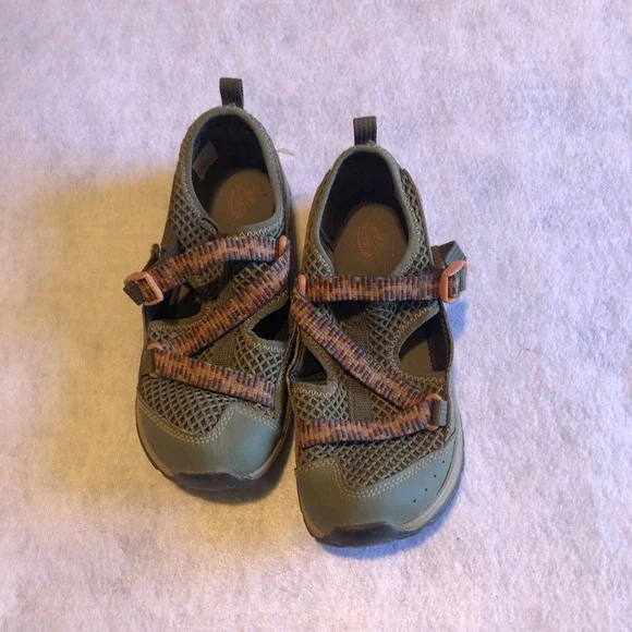 Chacos Youth Size 2 Hiking Sandal Shoes Green With Orange Straps Chaco Tread‎