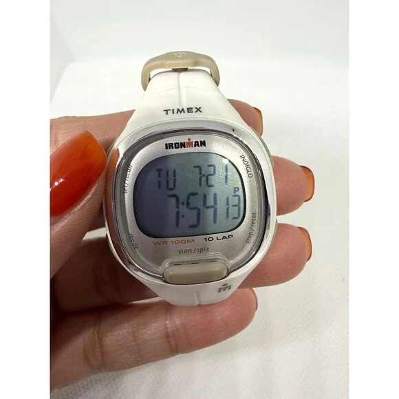 Timex Ironman Women’s Digital Sport Watch – White Resin Band – WR100M – Working