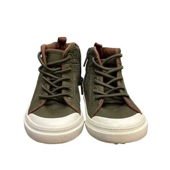 Old Navy Kids Green‎ Canvas High Top Sneakers Side Zip Lace Up Size Toddler 7