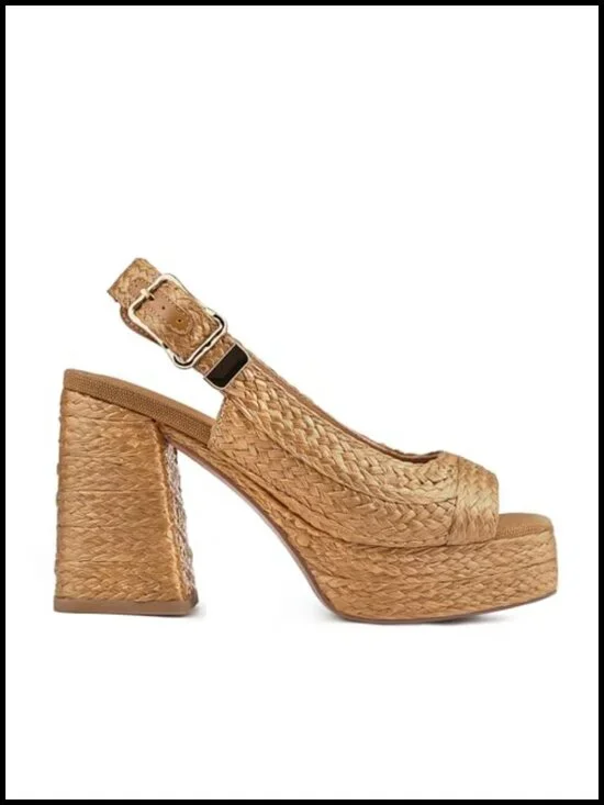 Retro Woven Platform Sandals Chunky Block Heel Slingback Heels
