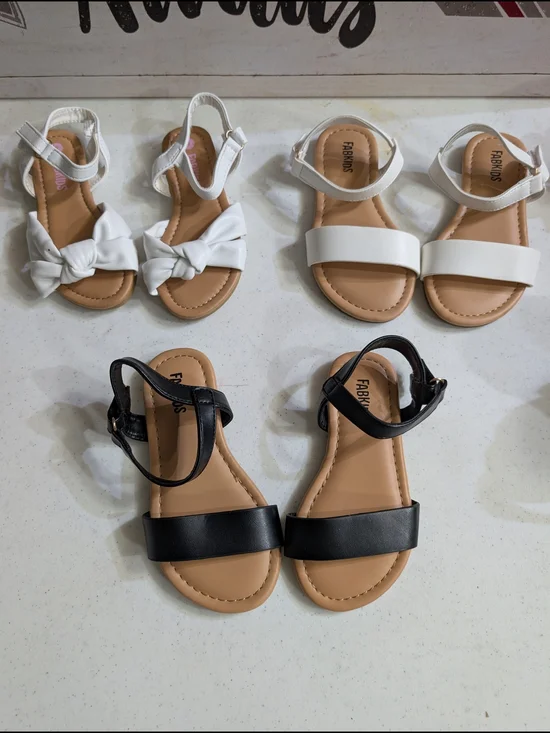 3 Pair- Toddler Girls Size 8 fabkids Black And White  Ankle-Strap Sandals