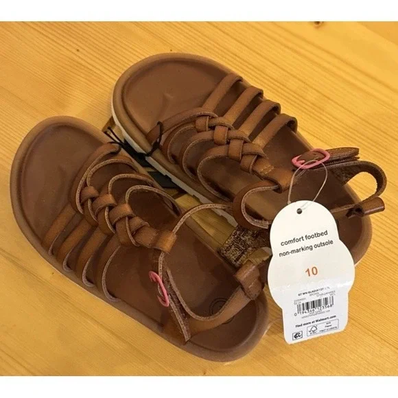 Wonder Nation Girls Brown Sandals 10 Comfort footbed Buckle Strap Snap