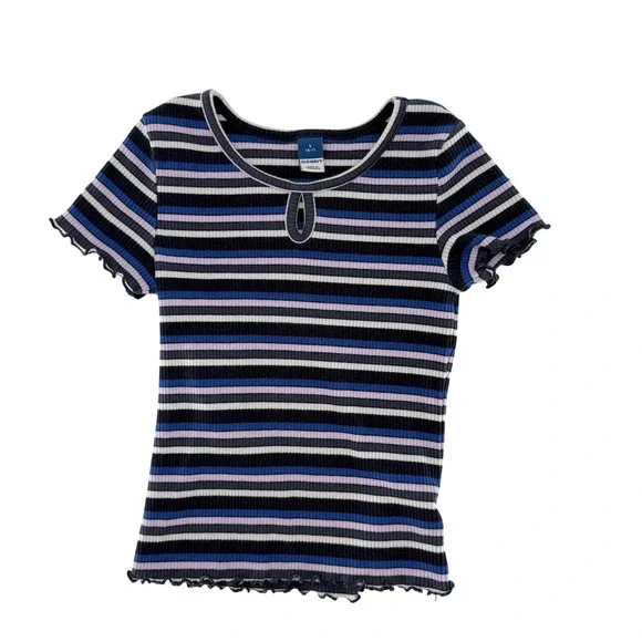 Old Navy Girls' Striped Ribbed Keyhole Top - Black Blue Purple - Size S (6-7)‎