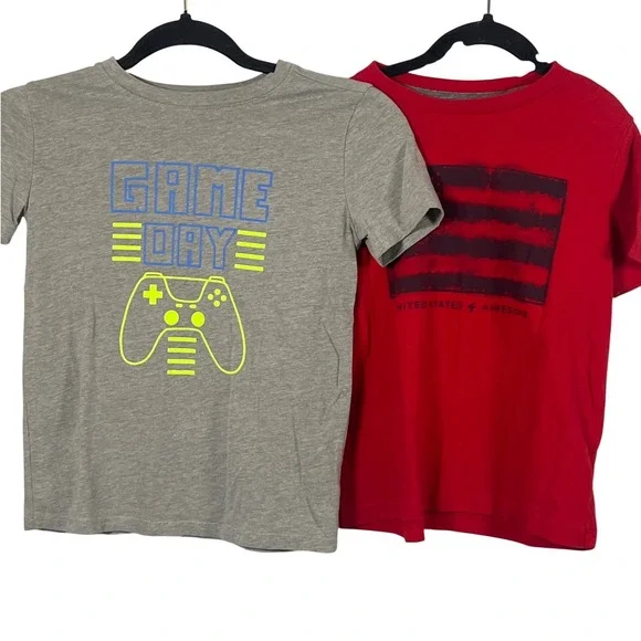 Old Navy Cat Jack Graphic T-Shirts Neon Gaming Red USA Boys Small Set‎ of 2
