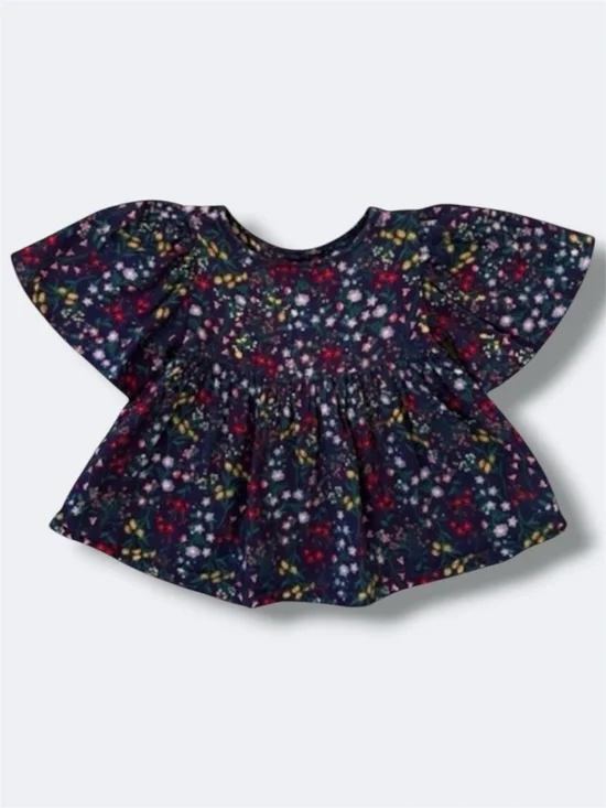🌵3/$20 Old Navy Floral Top Girls 4T Navy Blue Cotton Short Flare Sleeve