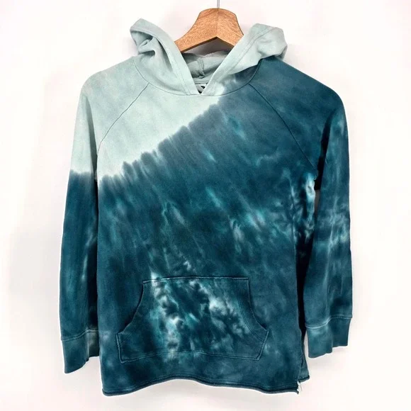 Old Navy Hoodie Girl L 10-12 Blue Teal Tie Dye Pullover Sweatshirt Raglan Pocket