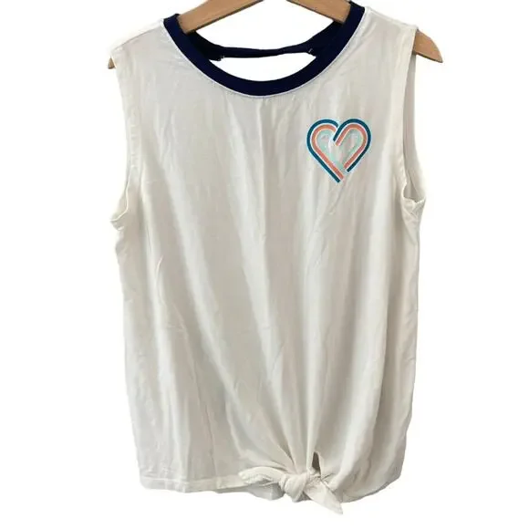 Old Navy Sleeveless Tie Front Heart Tee - White - Medium 8
