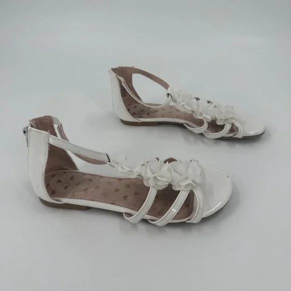 SO Gladiator Sandals Girl US 5M White Kenzie Flower Detail Memory Foam Back Zip