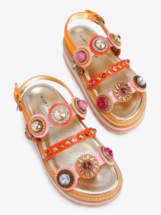 Kurt Geiger Orange & Pink Jeweled Platform Sandals