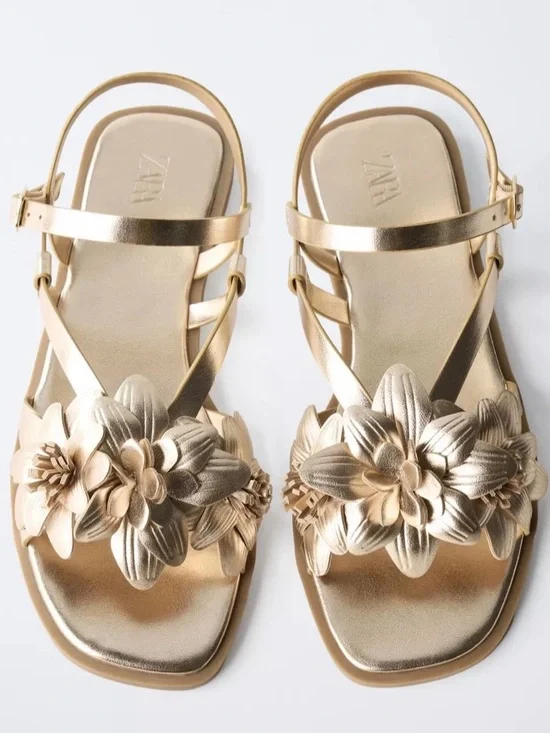 Zara Metallic Flower Sandals