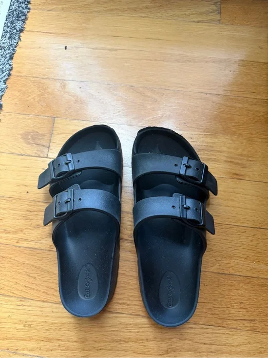 Kids Black Double Buckle Slide Sandals