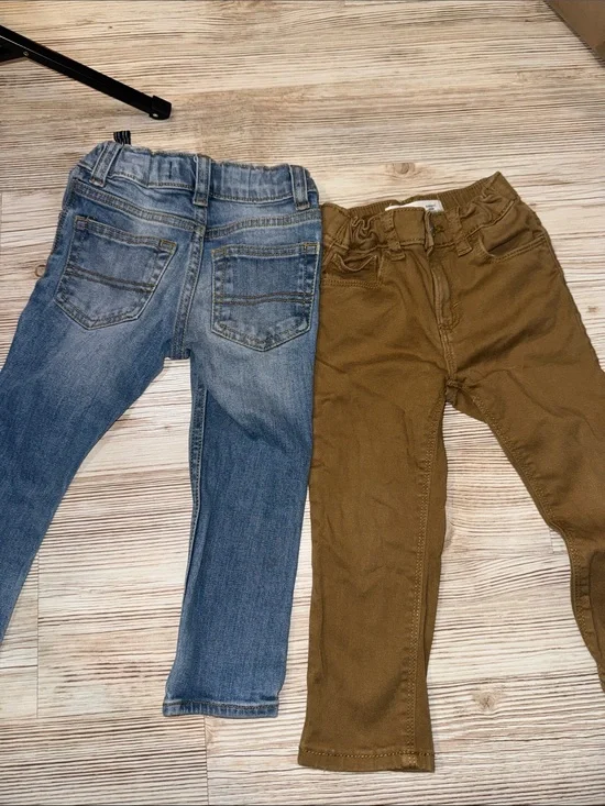 Kids Stretch Denim Jeans and Brown Twill Pants - 2-Pack