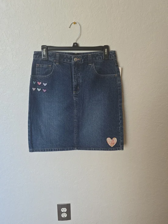 Old NAVY Denim  Skirt with Heart Embroideries - Dark Blue