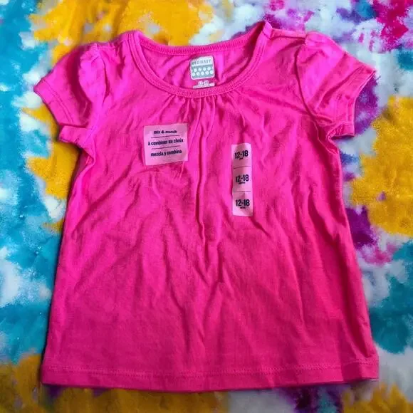 Old Navy Girls Top Sz 12-18 Mo Solid‎ Hot In the Pink Short Sleeves NEW