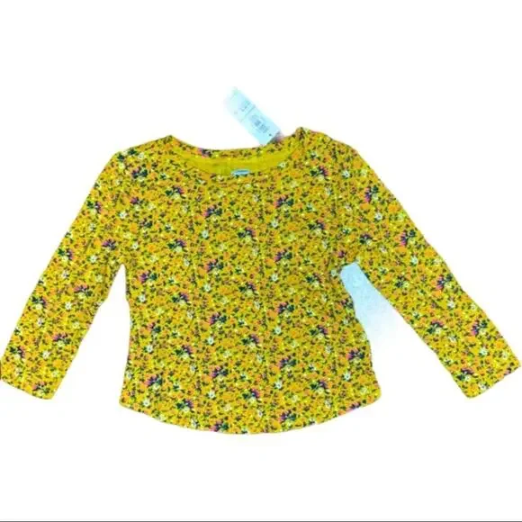 Old Navy 12-18 scoop neck floral long sleeve tee yellow pink NWT
