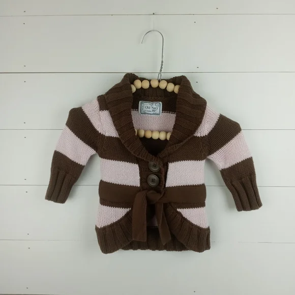 Old Navy girls size 6-12 light pink and brown large button wrap cardigan sweater