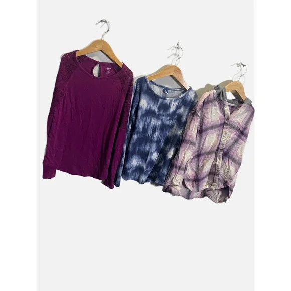 Old Navy Tops Girls L 10-12 Purple Blue Bundle Flannel Lace Tie Dye Casual Set