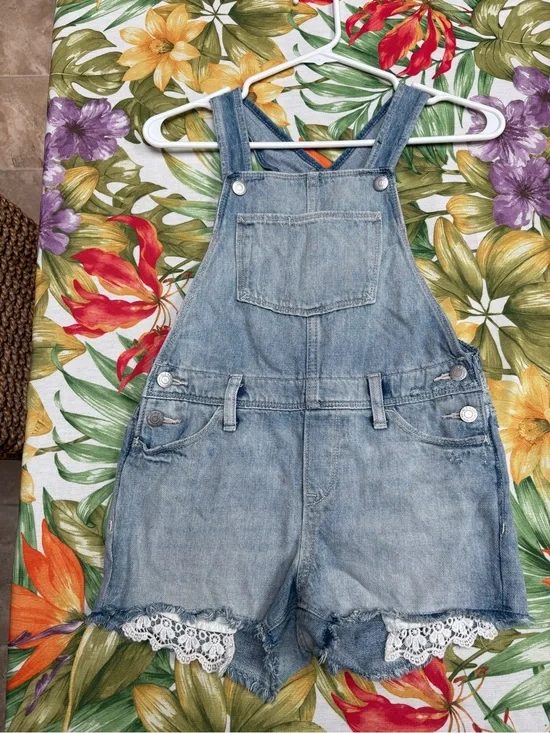 Old Navy Light Blue Denim Lace-Trim Shortalls