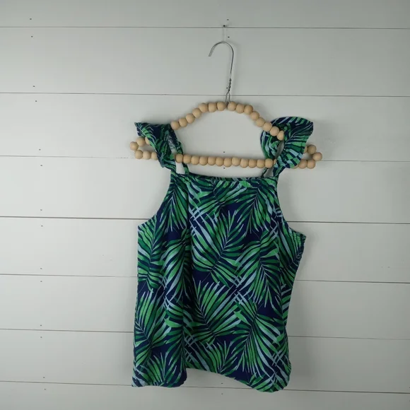 Old Navy girls size 14 palm design blouse with ruffle elastic straps navy