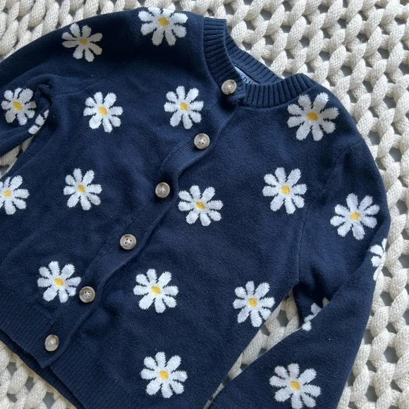 Old Navy 4T Navy Cardigan with Daisy Pattern