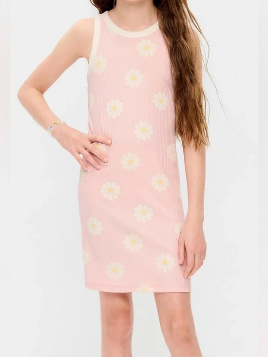 Old Navy Pink Daisy Ribbed Tank Dress NWT